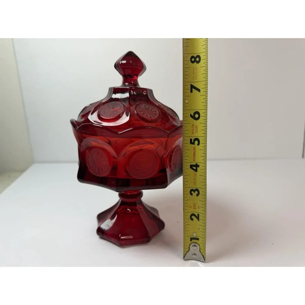 Fostoria  Ruby Red Coin Footed Compote Candy‎ Dish Lidded 8